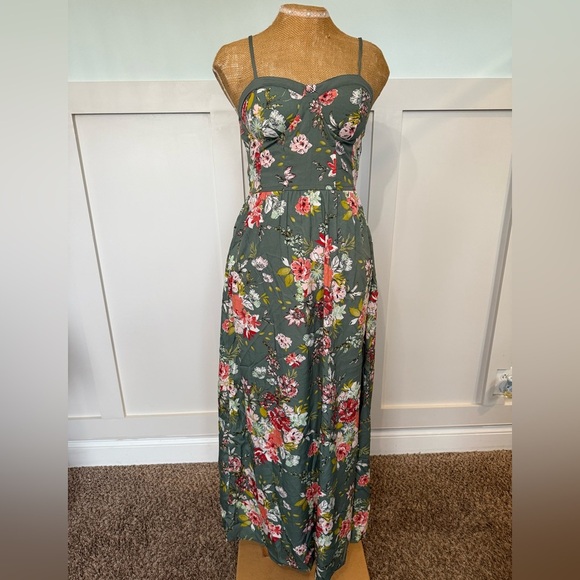 Bog Collective Babydoll Maxi Dress Women’s Size Medium Green Floral Corset - Picture 1 of 8